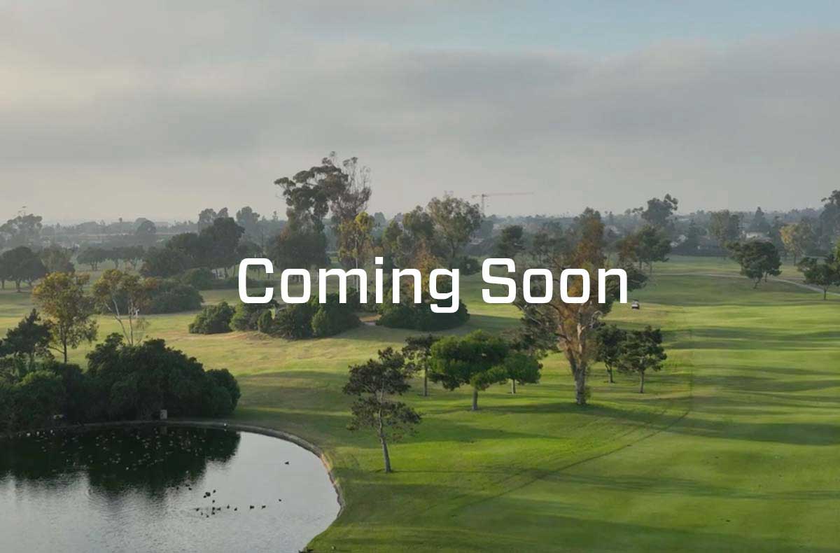 aerial shot of a golf course with text that reads Coming Soon